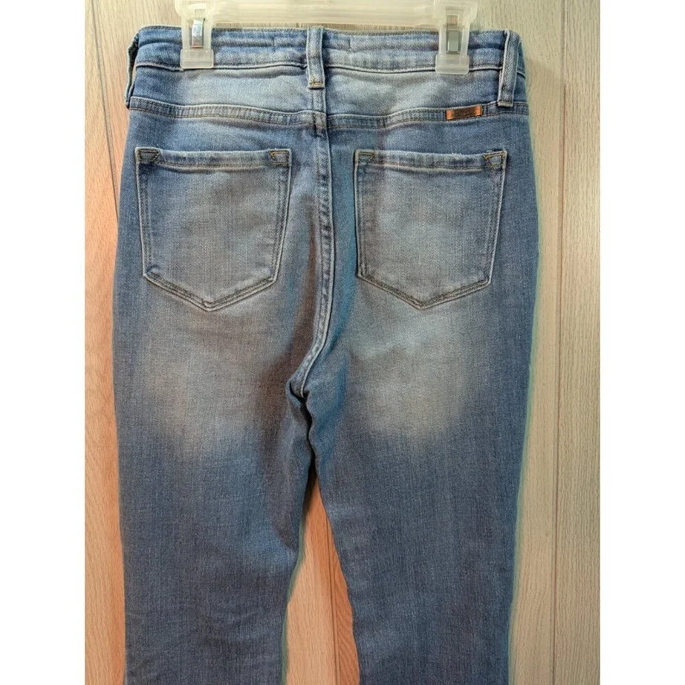 KanCan Flare Jeans Womens 6/25 Light Blue Distressed Fray Hem High Rise Western - Picture 5 of 11